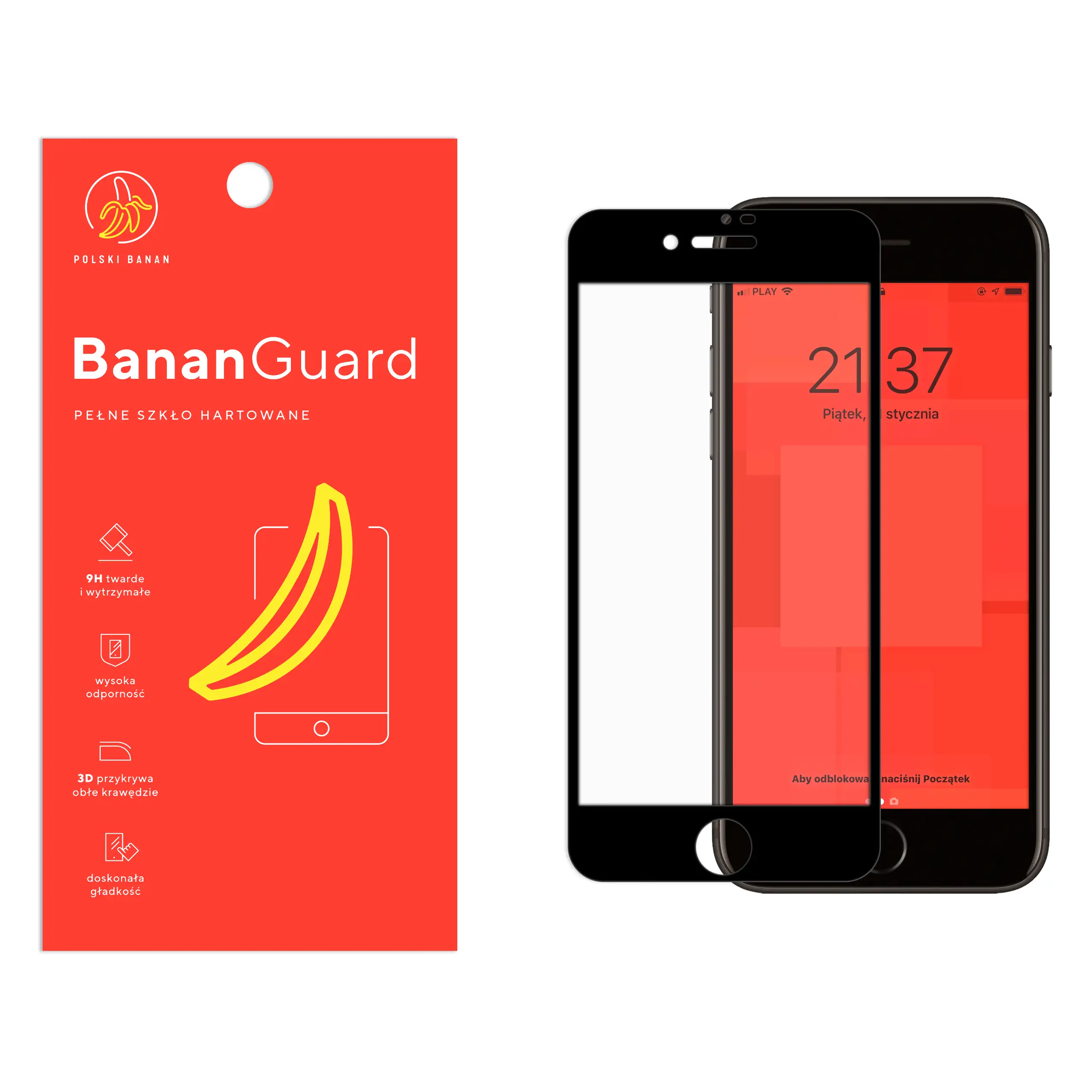 Szkło hartowane 5D Polski Banan BananGuard w kolorze czarnym do Apple iPhone 7 / 8 / SE 2020 / SE 2022